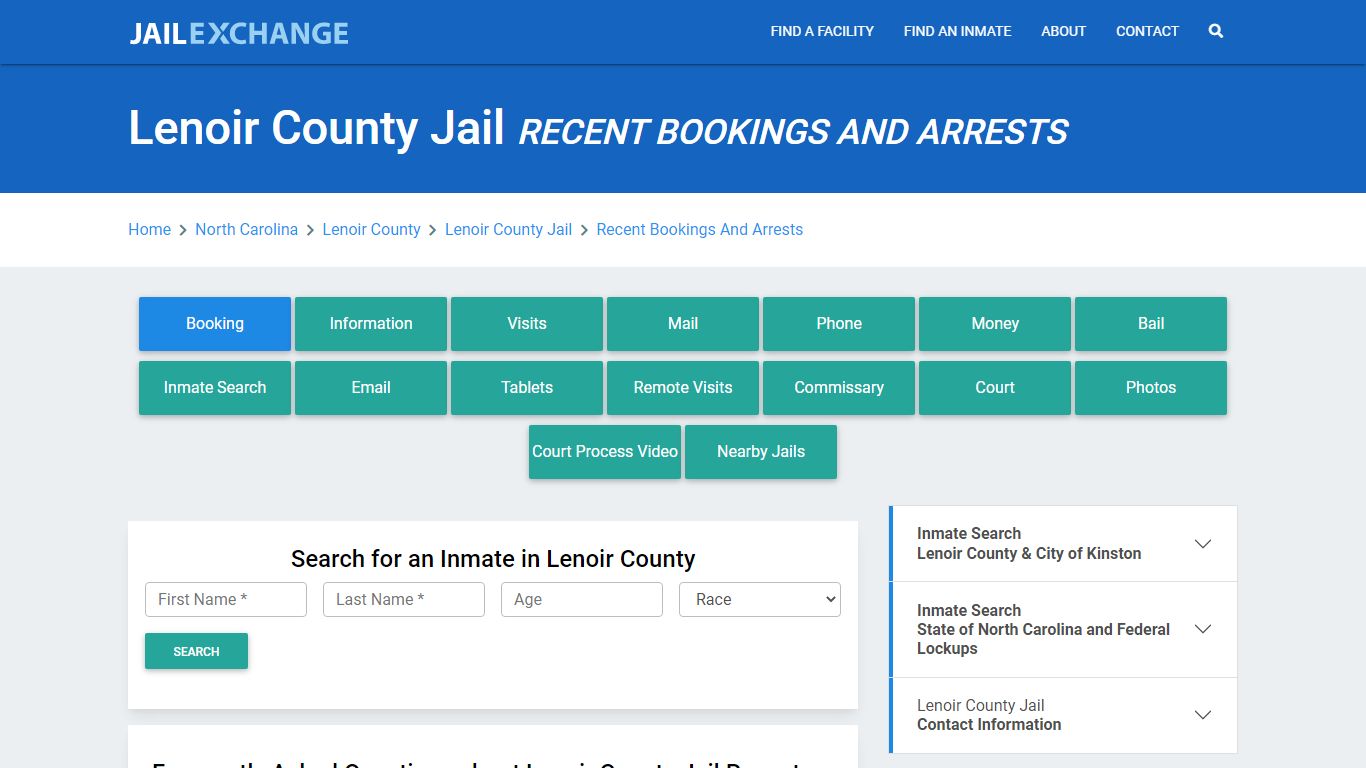 Lenoir County Jail Recent Bookings And Arrests - Jail Exchange