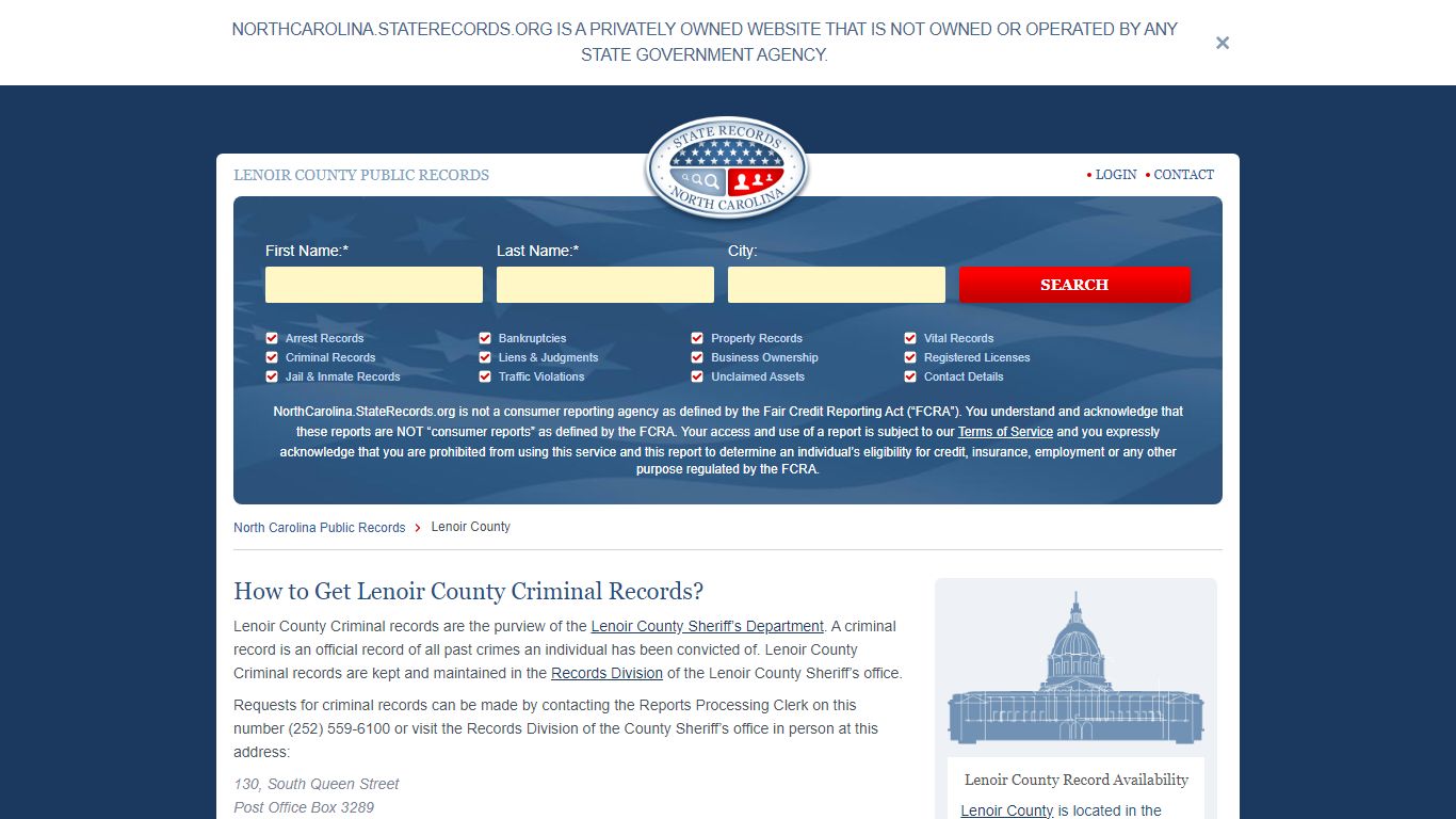 Lenoir County Arrest, Court, and Public Records | StateRecords.org